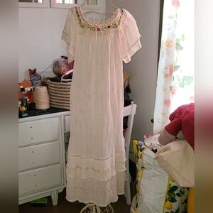 Vintage Gauze Dress Cotton Crochet Sheer Ecuadorian